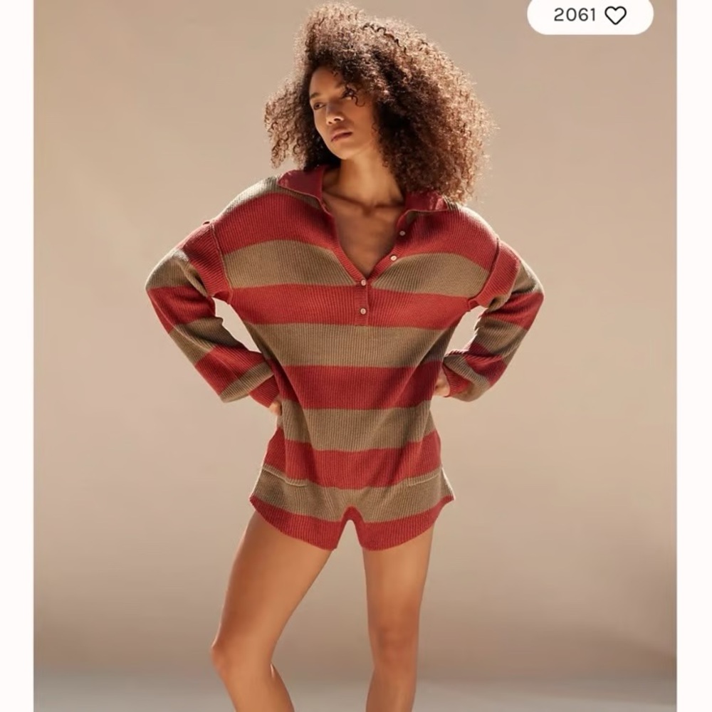 Free People Striped Red and Tan Romper